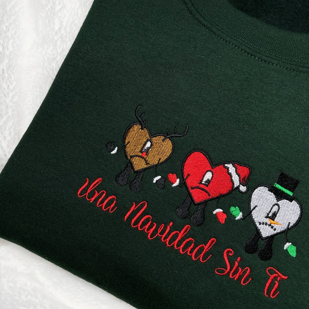 Custom Embroidered Forest Green Bad Bunny Hoodie